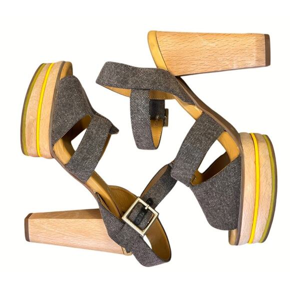 See by Chloe Canvas Slingback Sandals Wooden Platform Heel EUR 40 US 10 Summer - Picture 13 of 16